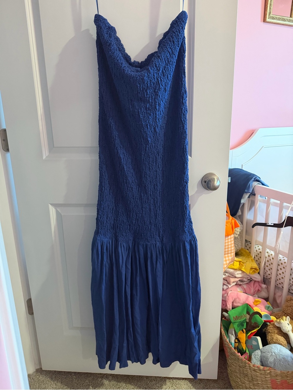 Anthropologie Deep Navy Smocked Maxi Dress